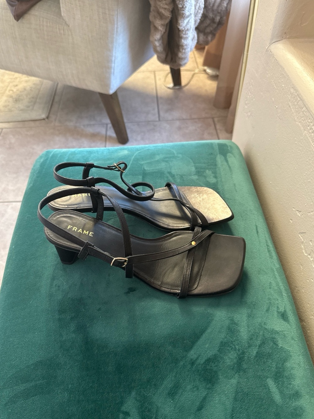 Frame Black Strappy Heel Sandals